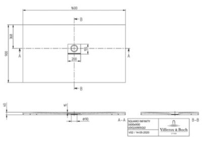 Receveur de douche à poser 90 x 160 cm, gris, Villeroy & Boch Squaro Infinity