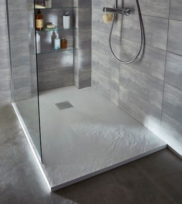 Receveur de douche à poser recoupable résine blanc Cooke & Lewis Piro 80 x 160 cm Castorama