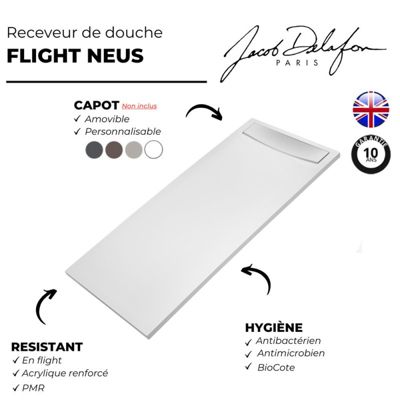 Receveur de douche antidérapant 160 x 90 JACOB DELAFON Flight Neus rectangle blanc