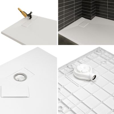 Receveur de douche BAYA extra-plat aspect pierre blanc 80 x 100 cm + bonde