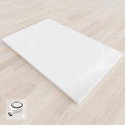 Receveur de douche BAYA extra-plat aspect pierre blanc 90 x 140 cm + bonde
