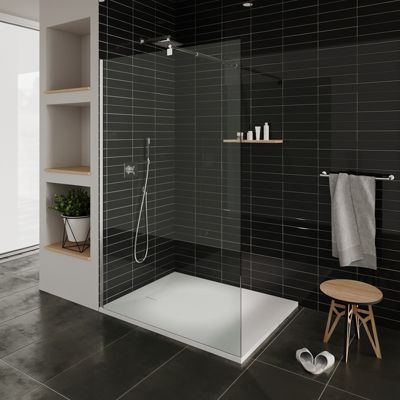 Receveur de douche BAYA extra-plat aspect pierre blanc 90 x 160 cm + bonde