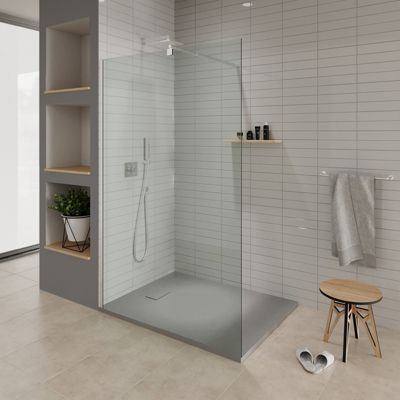 Receveur de douche BAYA extra-plat aspect pierre gris 80 x 100 cm + bonde