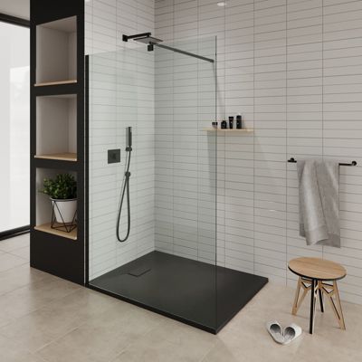 Receveur de douche BAYA extra-plat aspect pierre noir 90 x 160 cm + bonde