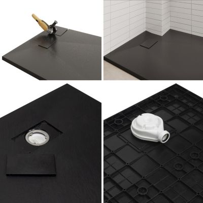 Receveur de douche BAYA extra-plat aspect pierre noir 90 x 160 cm + bonde