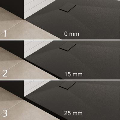Receveur de douche BAYA extra-plat aspect pierre noir 90 x 160 cm + bonde