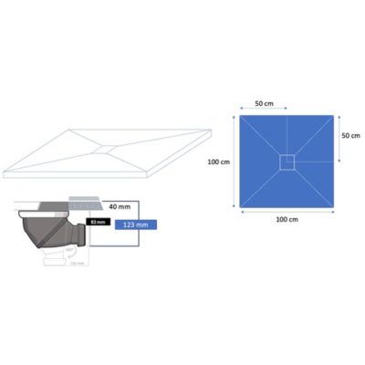 Receveur de douche blanc 100 x 100 cm ultra léger en résine aspect ardoise - grille carrée