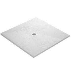 Receveur de douche blanc 100 x 100 en résine aspect ardoise - grille carrée