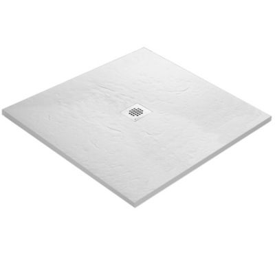 Receveur de douche blanc 120 x 120 cm haute densité aspect ardoise - grille carrée centrée