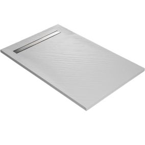 Receveur de douche blanc 140 x 90 cm en résine aspect pierre - grille caniveau