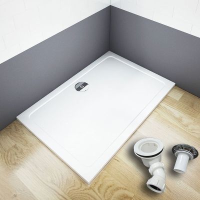 Receveur de douche blanc 150x70x3 cm - Extra plat - Carré - Résine antidérapante avec le bonde de douche et siphon 90cm