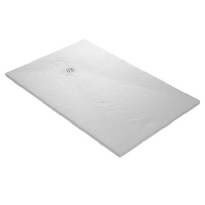 Receveur de douche blanc 160 x 90 cm haute densité aspect ardoise - grille carrée excentrée