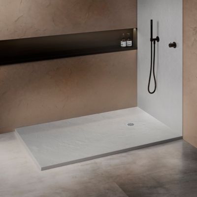Receveur de douche blanc 160 x 90 cm haute densité aspect ardoise - grille carrée excentrée