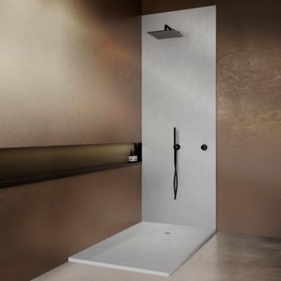 Receveur de douche blanc 160 x 90 cm haute densité aspect ardoise - grille carrée excentrée