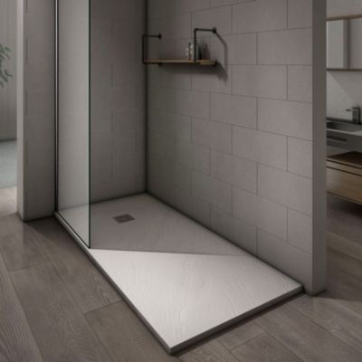 Receveur de douche blanc  70x80 surface ardoisée antidérapante  avec bonde et grille en inox