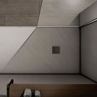 Receveur de douche blanc  70x80 surface ardoisée antidérapante  avec bonde et grille en inox
