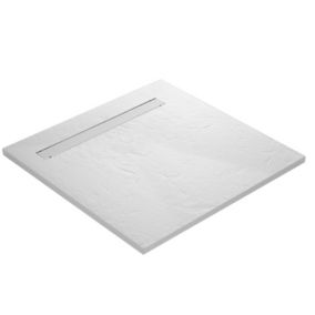 Receveur de douche blanc 90 x 90 cm ultra léger en résine aspect ardoise - grille caniveau