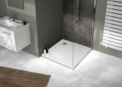 Receveur de douche carré 80x80cm, blanc mat effet pierre, Allibert Mooneo
