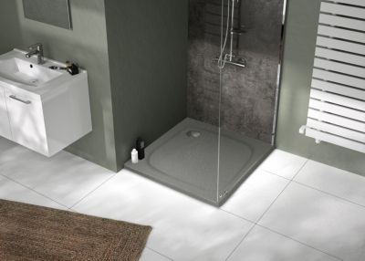 Receveur de douche carré 80x80cm, gris mat effet pierre, Allibert Mooneo