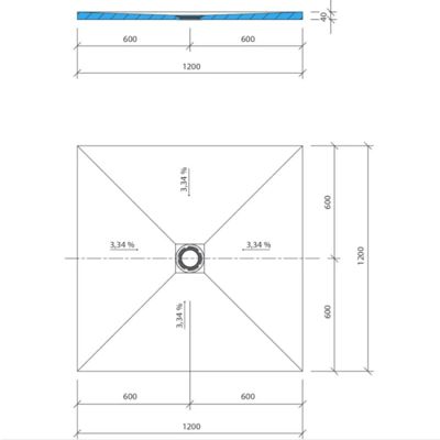 Receveur de douche à carreler 120 x 120 WEDI Fundo Primo carré écoulement centrée + bonde verticale + kit d'étanchéité + colle 320