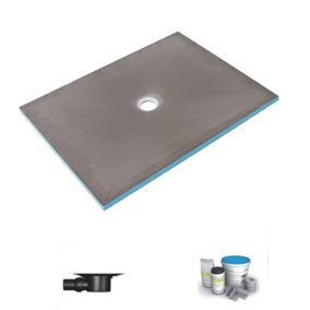 Receveur de douche à carreler 140 x 100 WEDI Fundo Primo rectangle écoulement centré + bonde horizontale + kit d'étanchéité