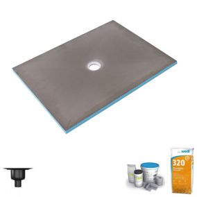 Receveur de douche à carreler 140 x 90 WEDI Fundo Primo écoulement centré + bonde verticale + kit d'étanchéité + colle 320