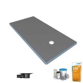 Receveur de douche à carreler 140 x 90 WEDI Fundo Primo écoulement excentré + bonde horizontale + kit d'étanchéité + colle 320