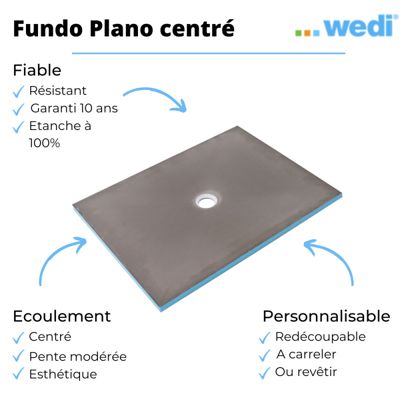 Receveur de douche à carreler 140 x 90 WEDI Fundo Primo rectangle écoulement centré + colle 320
