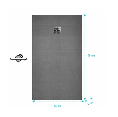 Receveur de douche à carreler 140x80 cm avec bonde à sortie Horizontale - Grille finition chrome