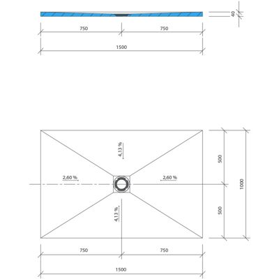 Receveur de douche à carreler 150 x 100 WEDI Fundo Primo rectangle écoulement centré + bonde verticale