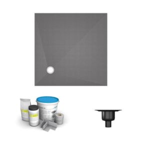 Receveur de douche à carreler 150 x 150 WEDI Fundo Primo carré écoulement excentré + bonde verticale + kit d'étanchéité