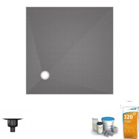 Receveur de douche à carreler 150 x 150 WEDI Fundo Primo écoulement excentré + bonde verticale + kit d'étanchéité + colle 320