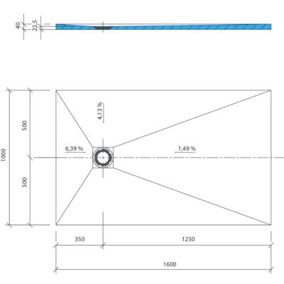 Receveur de douche à carreler 160 x 100 WEDI Fundo Primo rectangle écoulement excentré