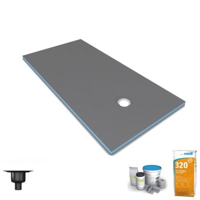 Receveur de douche à carreler 160 x 90 WEDI Fundo Primo écoulement excentré + bonde verticale + kit d'étanchéité + colle 320