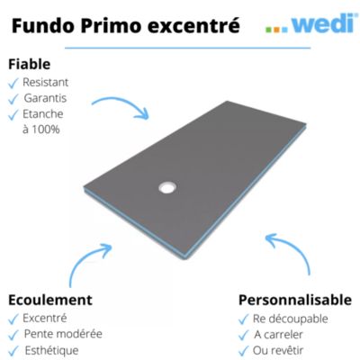 Receveur de douche à carreler 180 x 90 WEDI Fundo Primo rectangle écoulement excentré + bonde horizontale + kit d'étanchéité