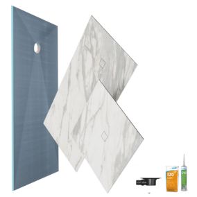 Receveur de douche à carreler 180 x 90 WEDI Fundo primo + revêtement Top marble white + colle + bonde horizontale + kit étancheité