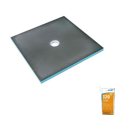 Receveur de douche à carreler 90 x 90 WEDI Fundo Primo carré écoulement centrée + colle 320