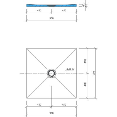 Receveur de douche à carreler 90 x 90 WEDI Fundo Primo carré écoulement centrée + colle 320