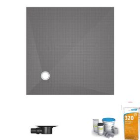 Receveur de douche à carreler 90 x 90 WEDI Fundo Primo écoulement excentré + bonde horizontale + kit d'étanchéité + colle 320