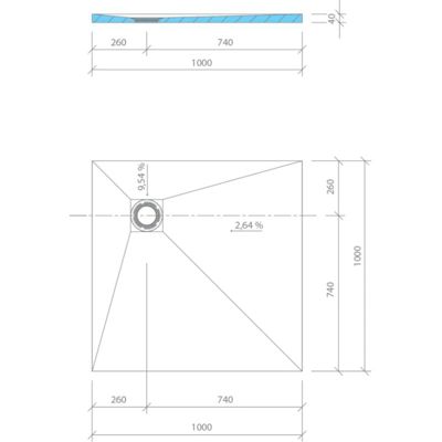 Receveur de douche à carreler 90 x 90 WEDI Fundo Primo écoulement excentré + bonde horizontale + kit d'étanchéité + colle 320
