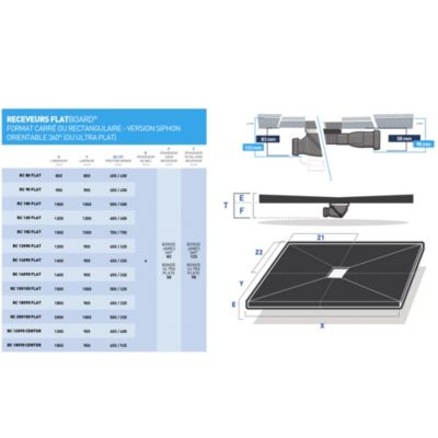 Receveur de douche à carreler standard 100 x 100 cm x 4 mm