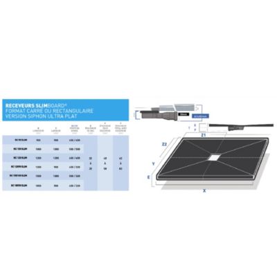 Receveur de douche à carreler ultra plat 100 x 100 cm x 22 mm