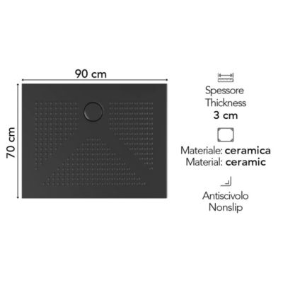 Receveur De Douche En Céramique Noir Mat 70X90 Slim