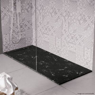 Receveur de douche en pierre naturelle extra plat à poser 80x100cm - blanc et noir marbre - ORIGINE