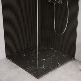 Receveur de douche en pierre naturelle extra plat à poser 80x80cm - blanc et noir marbre - ORIGINE