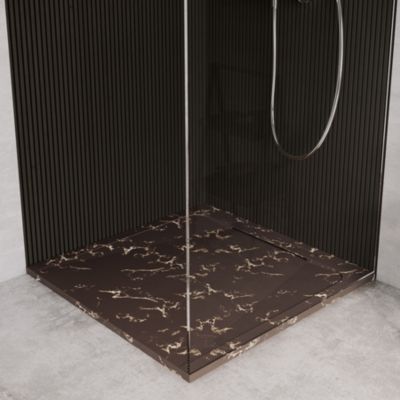 Receveur de douche en pierre naturelle extra plat à poser 90x90cm - marron marbre - ORIGINE