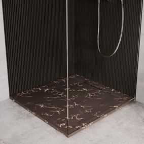 Receveur de douche en pierre naturelle extra plat à poser 90x90cm - marron marbre - ORIGINE