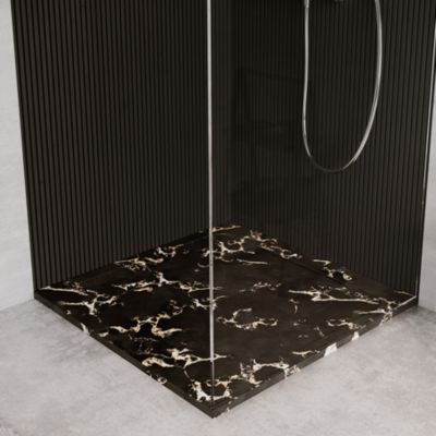 Receveur de douche en pierre naturelle extra plat à poser 90x90cm - noir marble - ORIGINE