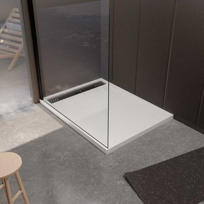 Receveur de douche en résine blanc 80x120x3 cm effet pierre granit + grille linéaire gun métal