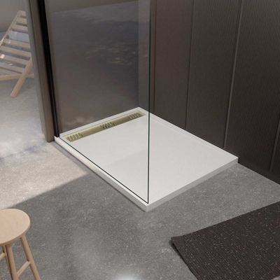 Receveur de douche en résine blanc 80x120x3 cm effet pierre granit + grille linéaire or brossé